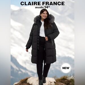 Claire France, Long, Semi-Fitted Quilted Coat, 3X, Black